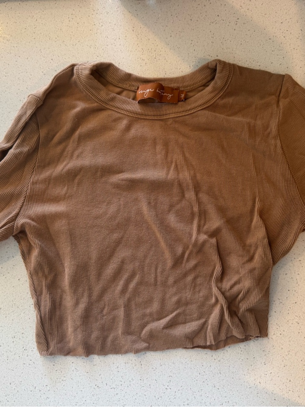 Luxe Living Cropped Ribbed Tee - Brown